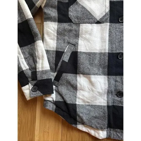 Aeropostale Quilted Flannel Shirt Jacket Women Small Black White Plaid Shacket - Picture 5 of 9
